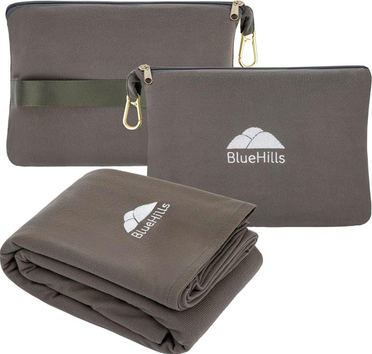 BlueHills Travel Blanket Pillow Compact Lightweight Pocket Size Airplane Traveling Essential Flight Trip Throw in Bag Portable Case Plane Accessory Gray L01