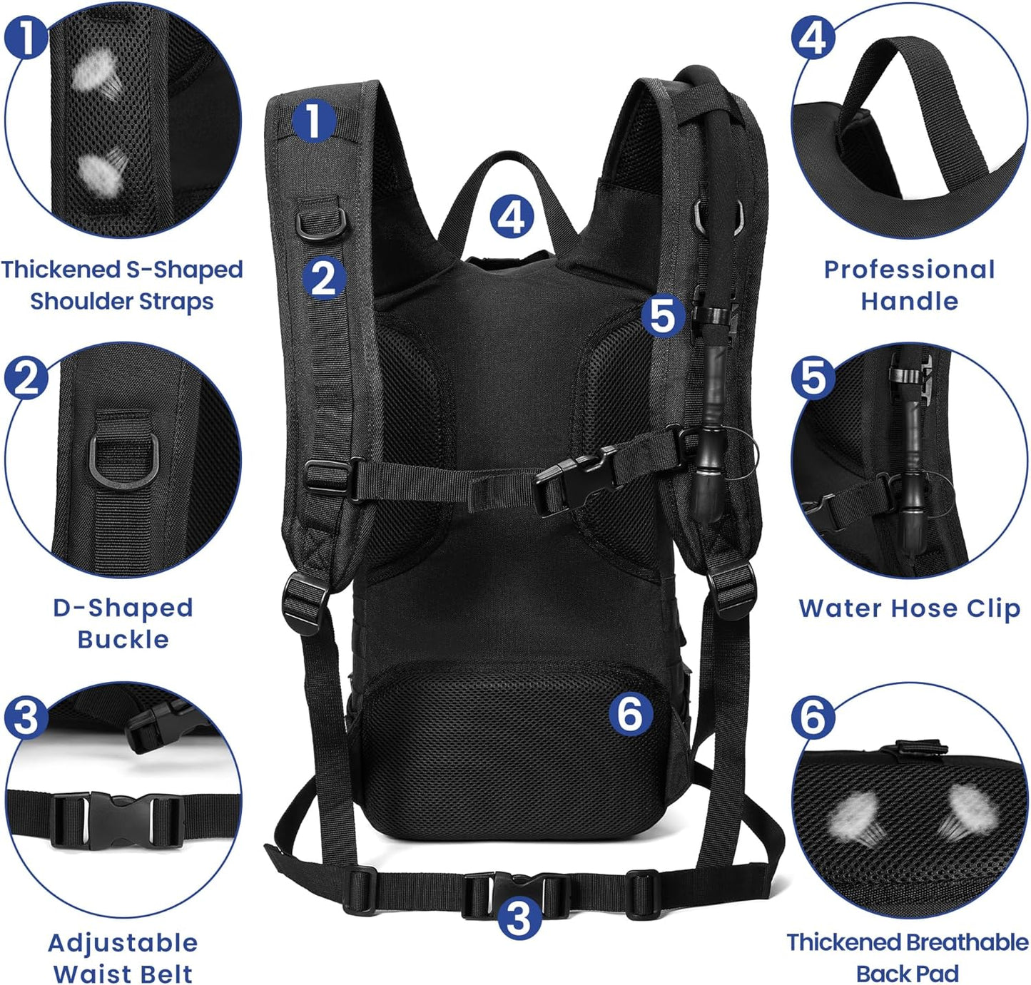 1050D Tactical Hydration Backpack with 3L TPU Water Bladder, Military Molle Water Backpack Perfect for Men & Women, Hydration Pack for Hiking, Biking, Running, Climbing, Hunting, Daily Use