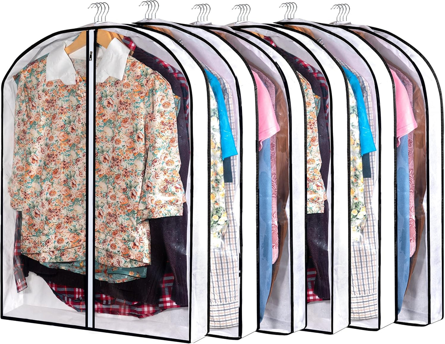 Hanging Clothes Storage with 4" Gusseted Garment Covers (Set of 6) - Clear Suit, Sweater, Shirt, Jacket Protectors for Closet - 24"x 32"x 4" / 6 Pack