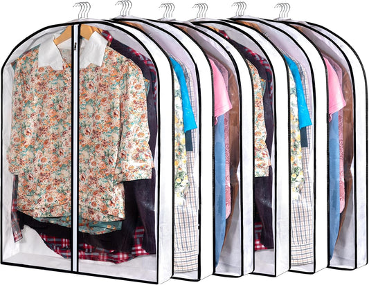 Hanging Clothes Storage with 4" Gusseted Garment Covers (Set of 6) - Clear Suit, Sweater, Shirt, Jacket Protectors for Closet - 24"x 32"x 4" / 6 Pack
