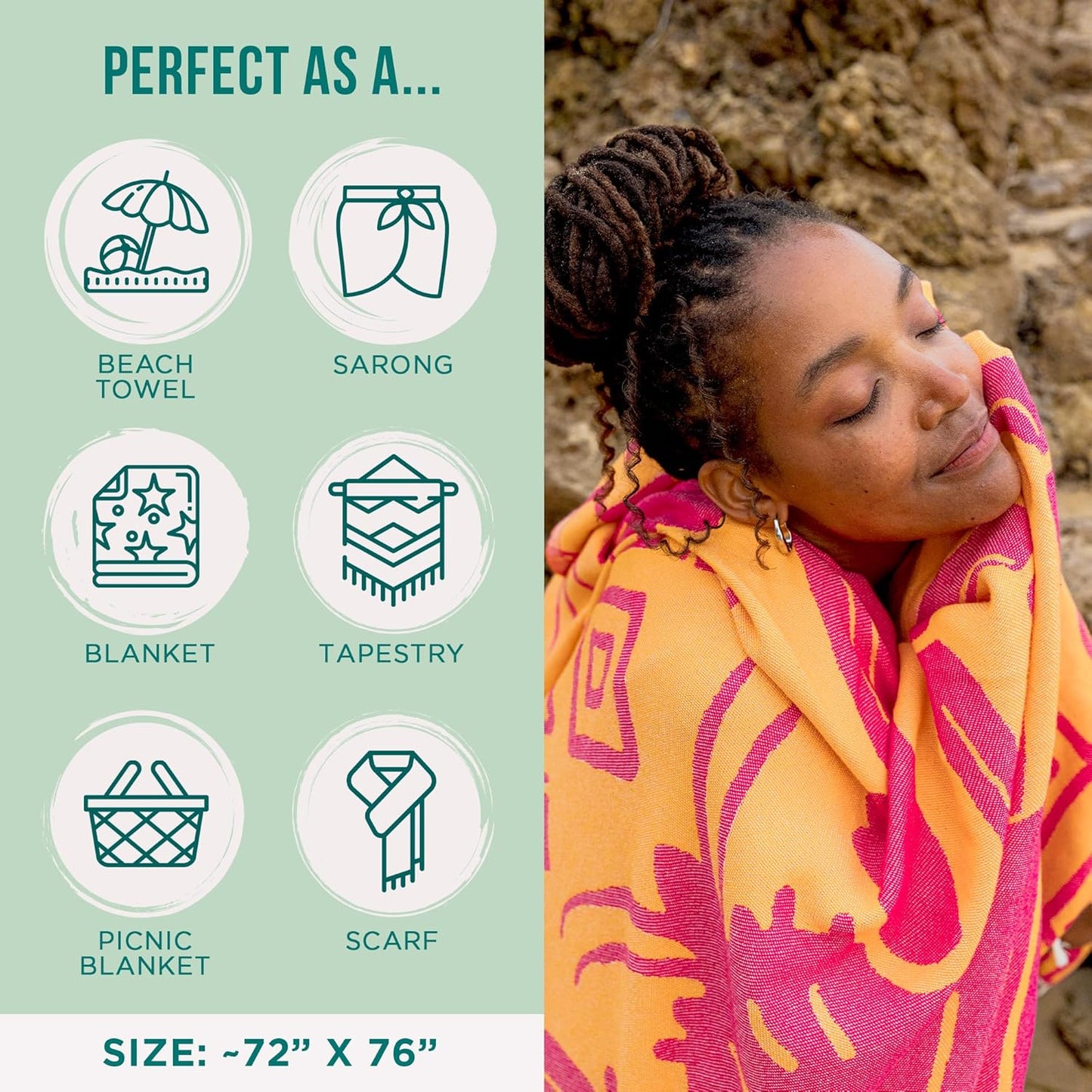 Sand Cloud Turkish Beach Towel - Sand Free - 100% Organic Turkish Cotton Yarn - Quick Dry Towel for Beach, Picnic, Blanket or Bath - As Seen on Shark Tank - Marine Life (Bohemianster)