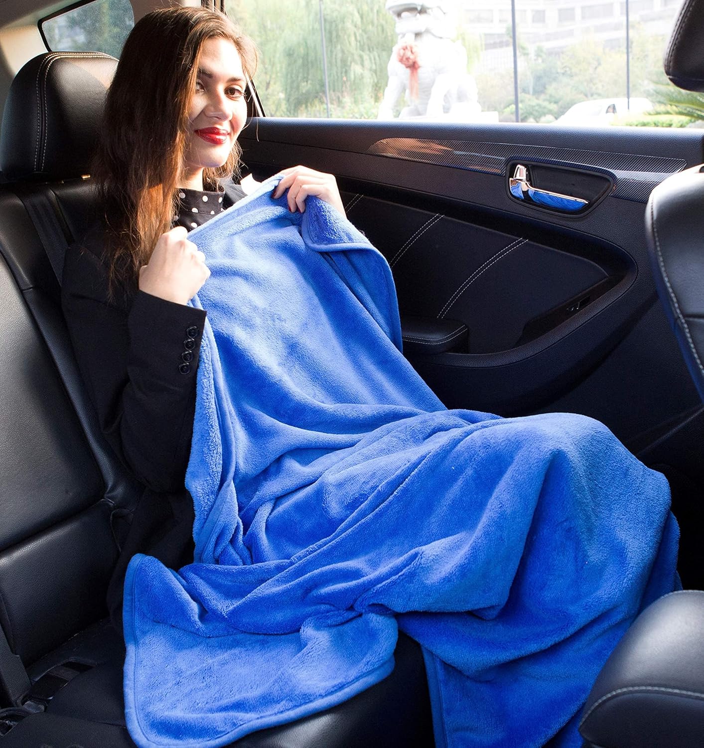 BlueHills Premium Soft Travel Blanket Pillow Airplane Blanket Packed in Soft Bag Pillowcase with Hand Luggage Belt and Backpack Clip, Compact Pack Large Plush for Any Travel (Royal Blue T003)