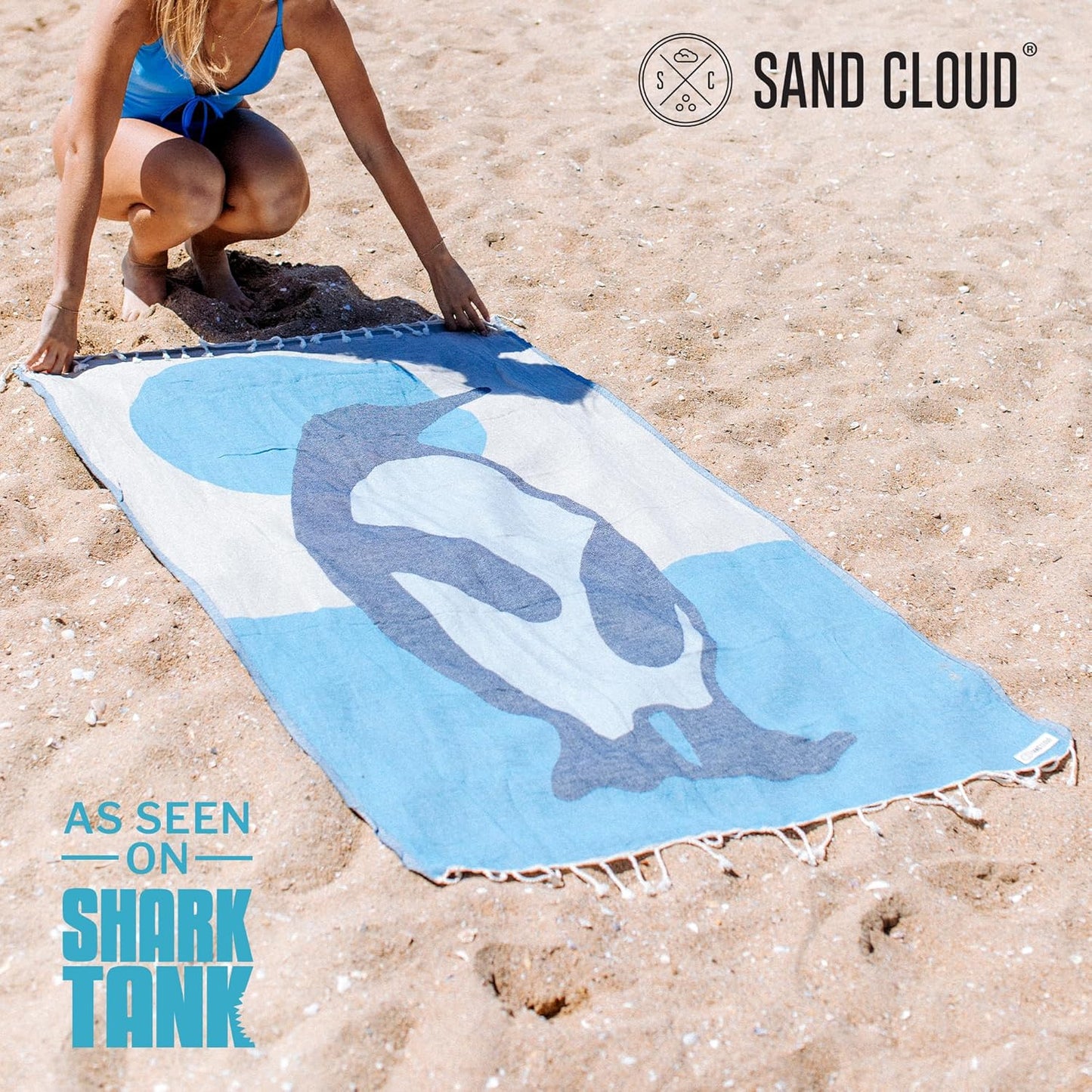Sand Cloud Turkish Beach Towel - Sand Free - 100% Organic Turkish Cotton Yarn - Quick Dry Towel for Beach, Picnic, Blanket or Bath - As Seen on Shark Tank - Marine Life (Emperor Penguin)