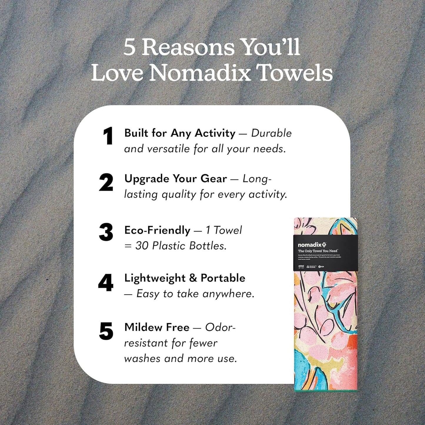 Nomadix Original Towel - Perfect for Beach, Pool, Travel, Camping, Yoga - Made with Recycled Materials - Super Absorbent - Sand Resistant - Jungle - 72.5x30