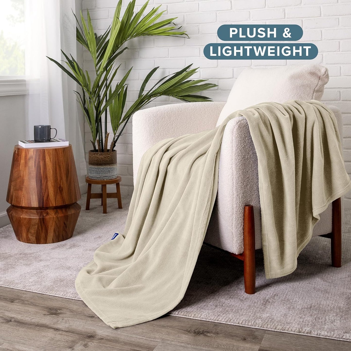 Bare Home Polar Fleece Blanket - Throw - Oyster - Warm & Cozy - Premium Fleece Blanket for Bed, Sofa, Camping, Travel and Cold Nights - Lightweight (Throw, Oyster)