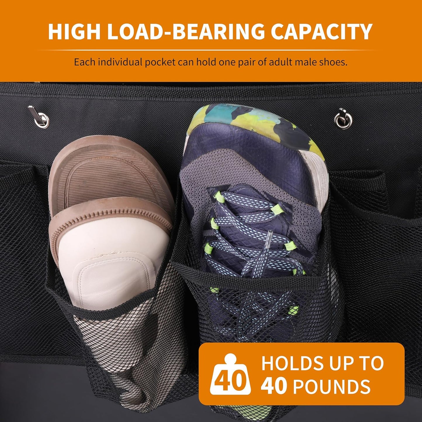 RV Shoe Pockets 6 Large Pockets Heavy Hanging Bedside Storage Organizer with Sturdy Hooks Storage Pockets Hangs on bed for Shoes Toys and Tool Accessories