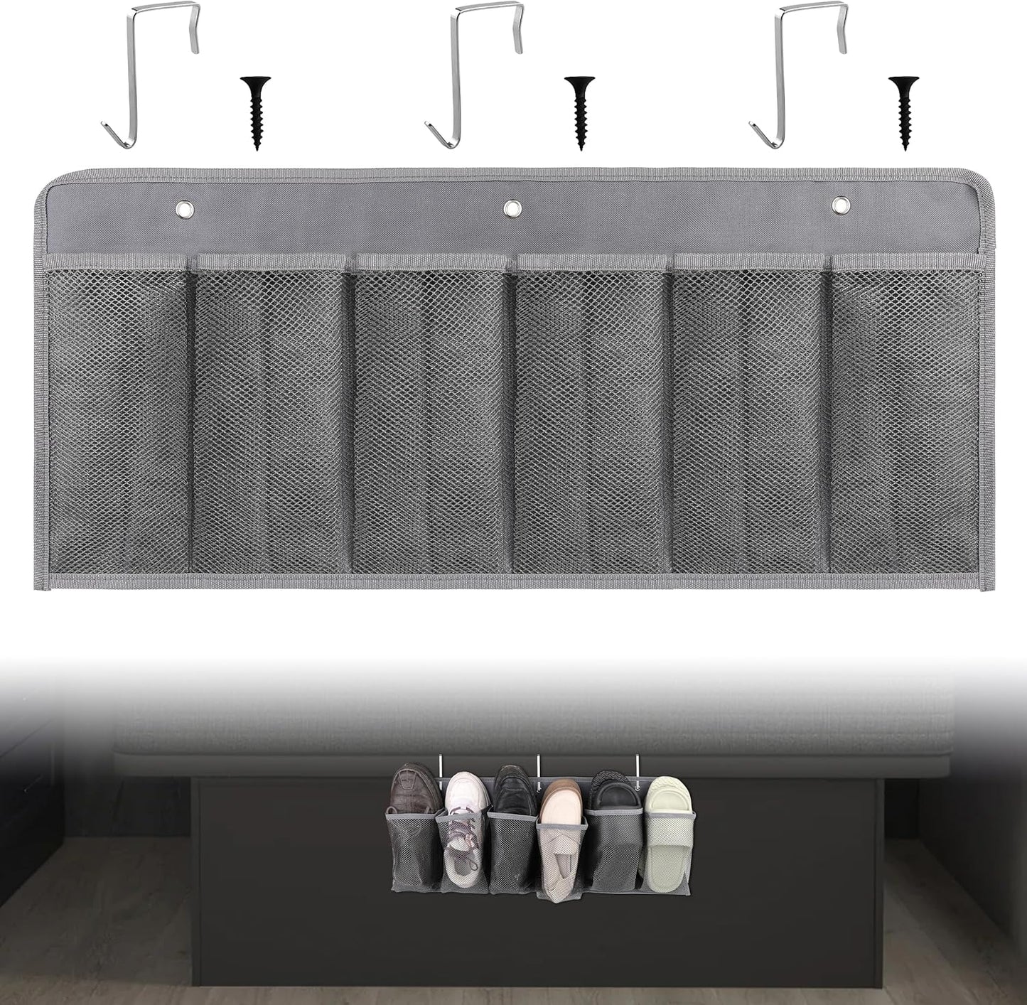 RV Shoe Pockets 6 Large Pockets Heavy Hanging Bedside Storage Organizer with Sturdy Hooks Storage Pockets Hangs on bed for Shoes Toys and Tool Accessories