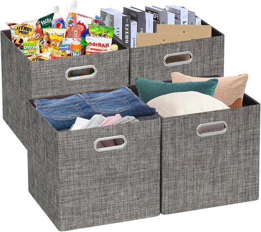 Posprica Storage Basket Bins,13×13 Foldable Storage Boxes Containers for Closet Organizer Shelf Cabinet Bookcase,Thick Fabric Drawer with Shimmer,4pcs,Brown