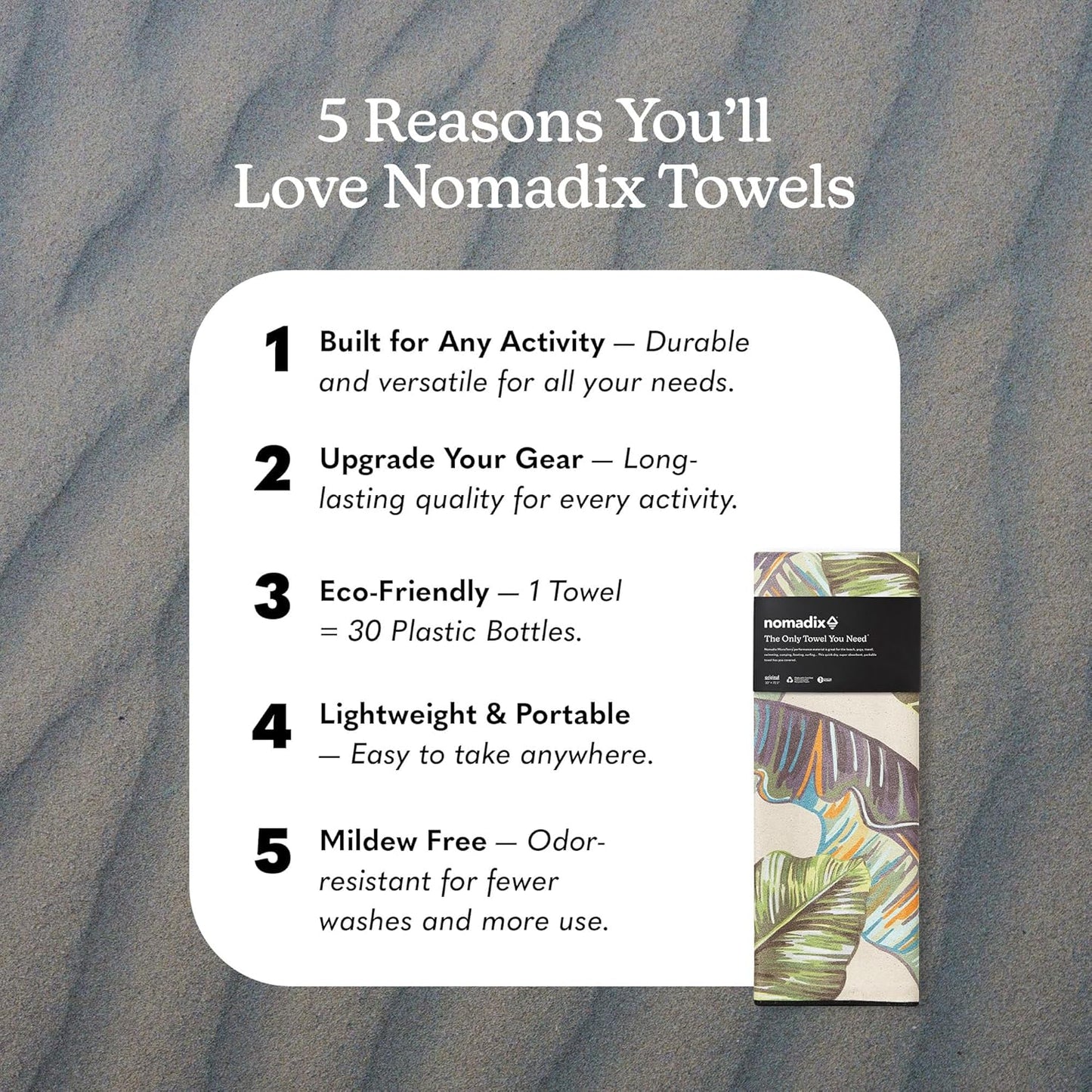 Nomadix Original Towel - Perfect for Beach, Pool, Travel, Camping, Yoga - Made with Recycled Materials - Super Absorbent - Sand Resistant - Banana Leaf Green - 72.5x30