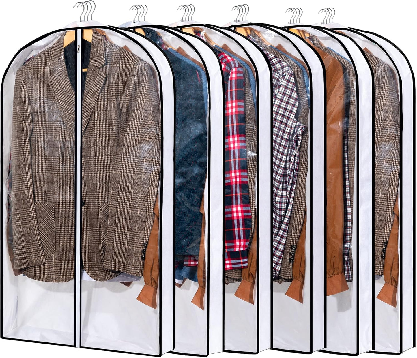 Hanging Clothes Storage with 4" Gusseted Garment Covers (Set of 6) - Clear Suit, Dress, Sweater, Shirt Protectors - 24"x 40"x 4" / 6 Pack