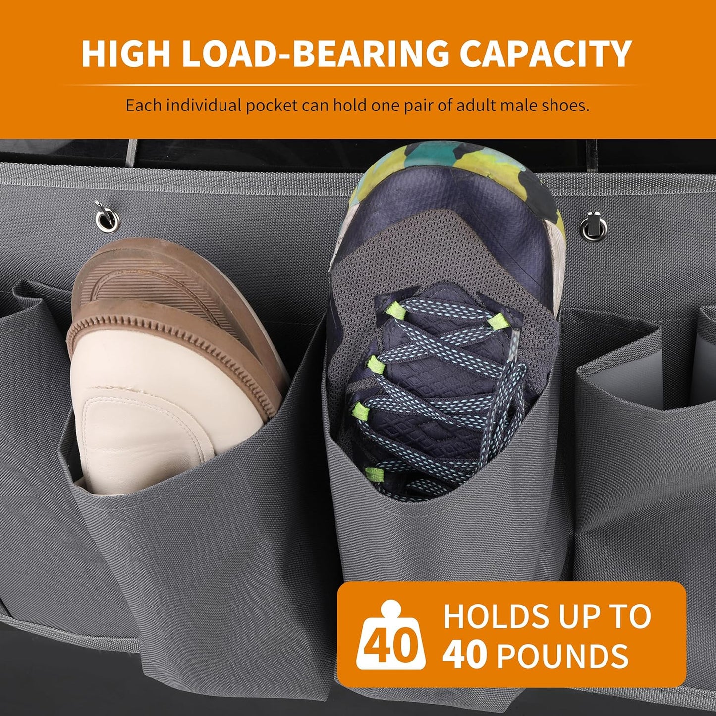 RV Shoe Pockets 6 Large Pockets Heavy Hanging Bedside Storage Organizer with Sturdy Hooks for Shoes, Toys and Tools