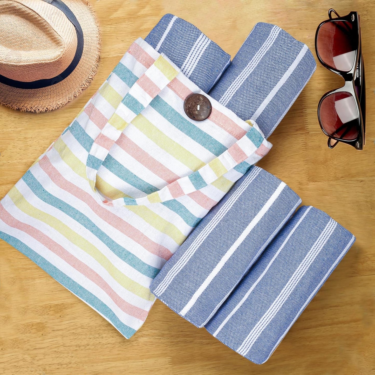 HILLFAIR Cotton Turkish Beach Towels, Quick Dry Lightweight Sand Free Peshtemal Towel for Bath Swim Yoga Spa Travel, Beach Accessories, Oversized Cotton Turkish Towels (39 x 72 inch- 4 Pack Blue)