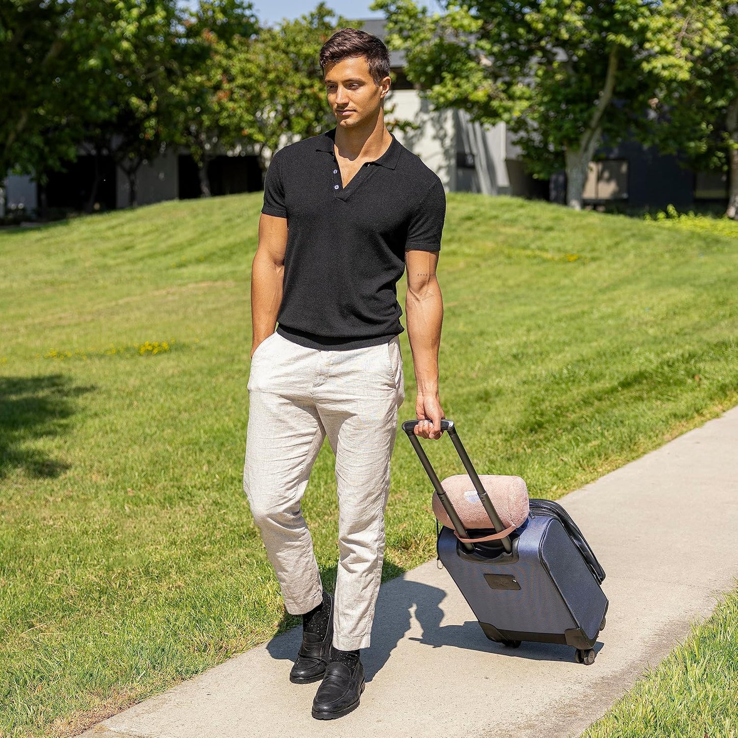 BlueHills Travel Blanket Pillow Rolled Premium Soft Plush Airplane Throw Traveling Gifts Compact in a Bag 70 X 48 inches Long Plane Flight Portable Lightweight Pink R02