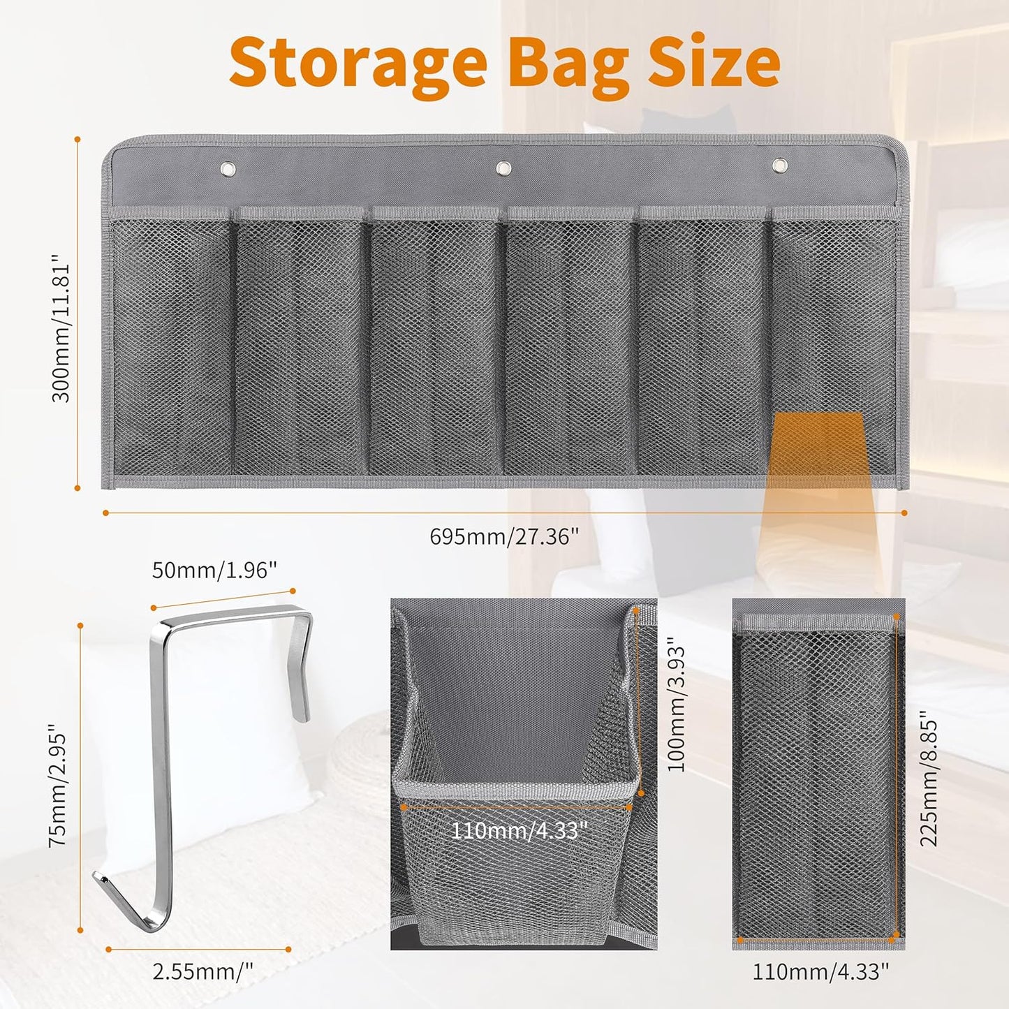 RV Shoe Pockets 6 Large Pockets Heavy Hanging Bedside Storage Organizer with Sturdy Hooks Storage Pockets Hangs on bed for Shoes Toys and Tool Accessories